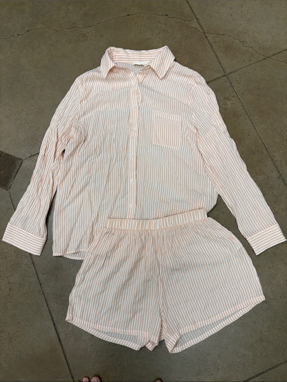 Women's Lightweight Button-Down Top in Soft Peach Stripe